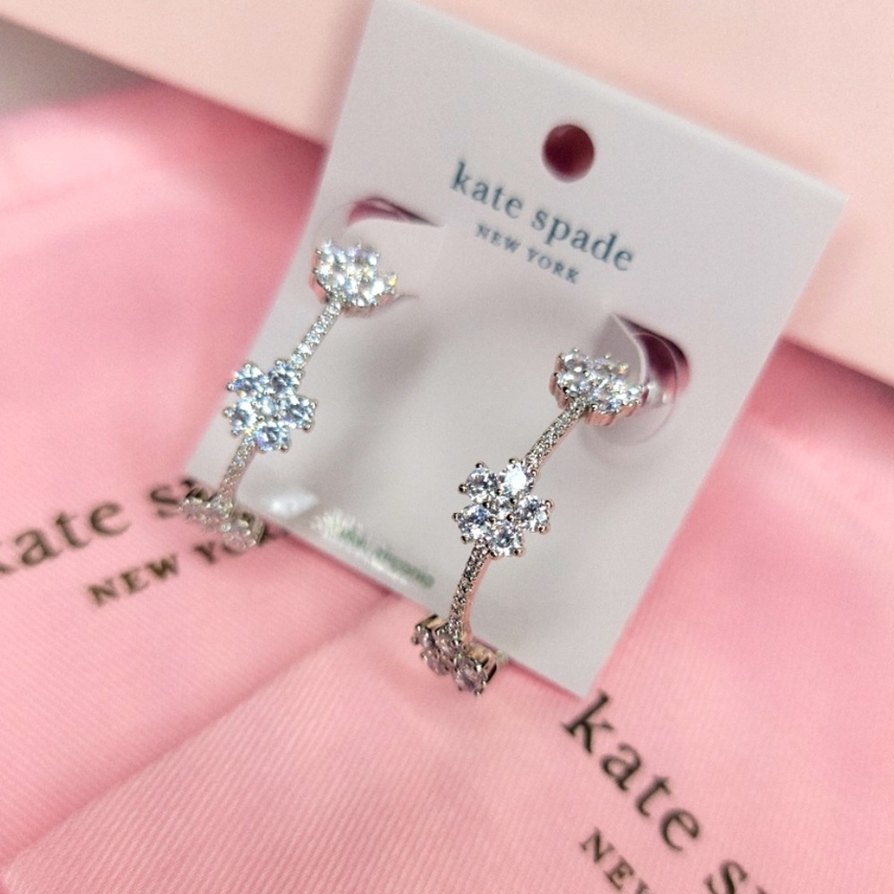 New Kate Spade GLEAMING GARDENIA FLOWER HOOPS - Picture 8 of 16